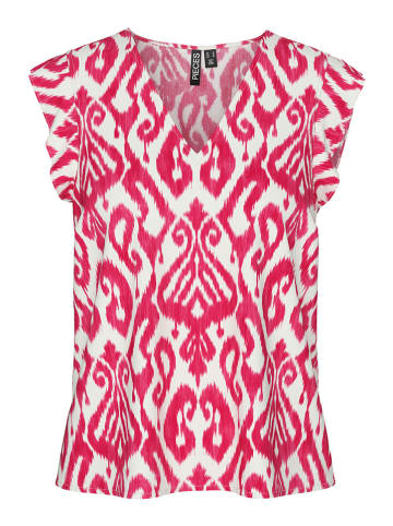 Pieces Koszulka "Nya" w kolorze różowo-białym