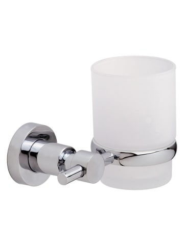 tesa Zahnputzbecher "Loxx" in Silber/ Weiß - (B)13 x (H)9,5 x (T)10 cm