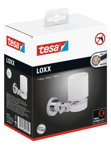 tesa Kubek łazienkowy "Loxx" w kolorze srebrno-białym - 13 x 9,5 x 10 cm