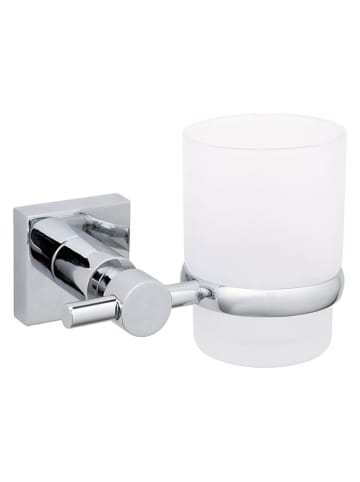 tesa Zahnputzbecher  "Hukk" in Silber/ Weiß - (B)12,5 x (H)9,5 x (T)9 cm