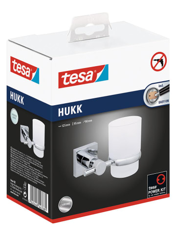 tesa Zahnputzbecher  "Hukk" in Silber/ Weiß - (B)12,5 x (H)9,5 x (T)9 cm