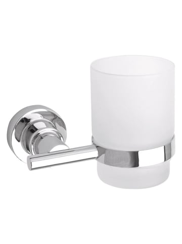 tesa Kubek łazienkowy "Luup" w kolorze srebrno-białym - 12 x 9,5 x 10 cm