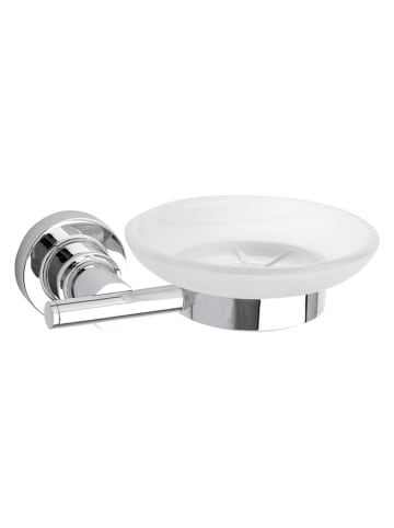 tesa Mydelniczka "Luup" w kolorze srebrno-białym - 15 x 5 x 12 cm