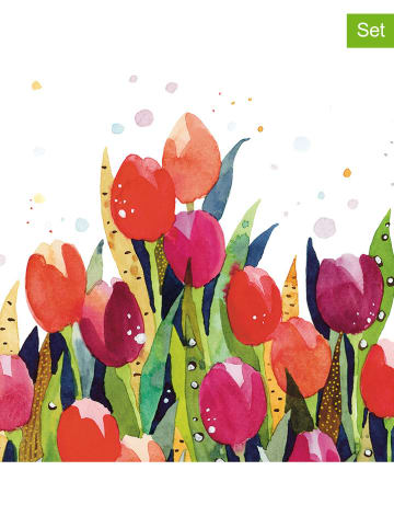 ppd 2er-Set: Servietten "Tulip Splash" in Rot/ Grün - 2x 20 Stück
