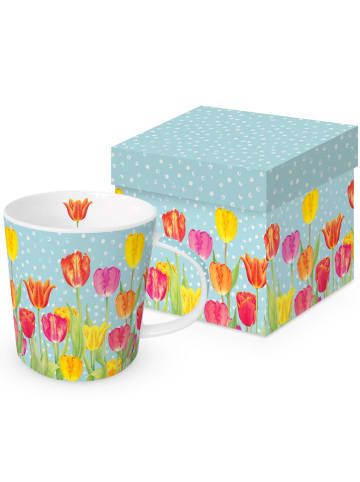 ppd Kubek jumbo "Happy Tulips" w kolorze błękitnym ze wzorem - 400 ml