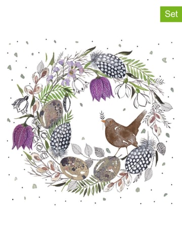 ppd 2er-Set: Servietten ''Feather'' in Weiß/ Grün/ Lila - 2x 20 Stück