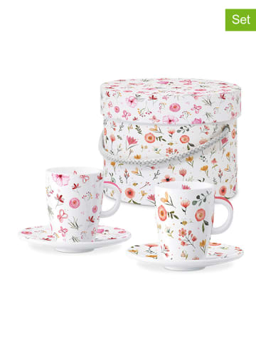 ppd 2er-Set: Jumbotassen mit Untersetzer "Oh Happy Day" in Weiß/ Apricot - 100 ml