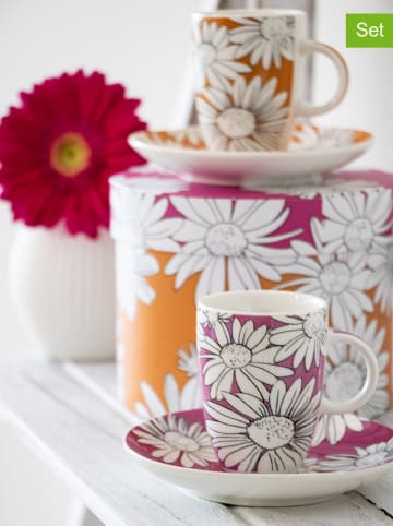 ppd 2er-Set: Tassen mit Untersetzer "Peggy" in Pink/ Orange - 100 ml