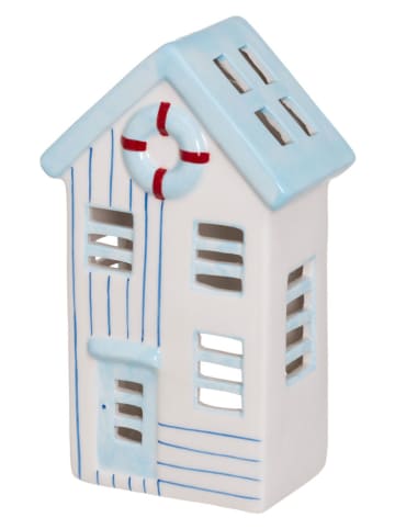 4Living Windlicht "Beach" in Hellblau/ Weiß - (B)12 x (H)20 x (T)8 cm
