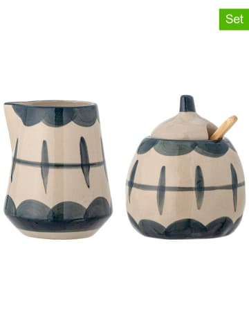 Bloomingville 3tlg. Set: Zuckerdose & Milchkännchen "Allium" in Blau/ Creme