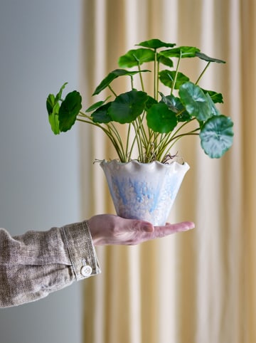 Bloomingville Doniczka "Bertha" w kolorze kremowo-niebieskim - wys. 10,5 x Ø 14 cm