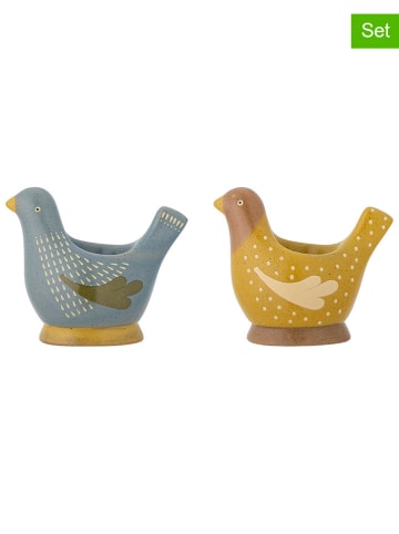 Bloomingville Kieliszki (2 szt.) "Birdy" w kolorze niebiesko-żółtym na jajka - 8 x 8 cm