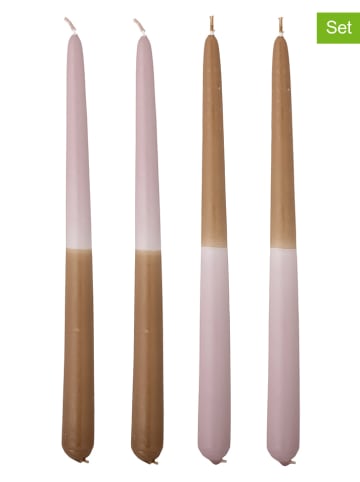 Bloomingville 4-delige set: staafkaarsen ''Burma'' lichtroze/lichtbruin - 4x 75 g