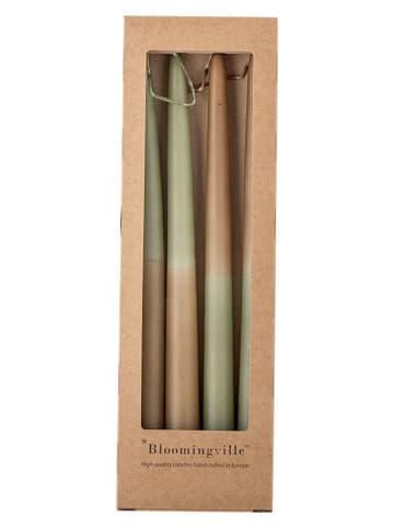 Bloomingville 4-delige set: staafkaarsen "Burma" groen/lichtbruin - 4x 75 g
