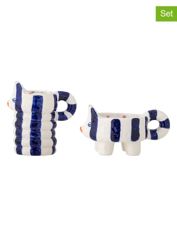 Bloomingville 2-delige set: kaarshouders ''Caty'' wit/blauw