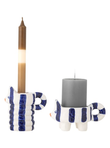 Bloomingville 2er-Set: Kerzenständer ''Caty'' in Weiß/ Blau