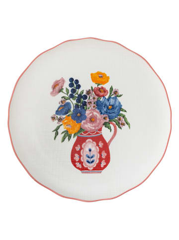 Bloomingville Taartplateau "Dorothy" wit/rood/lichtroze - (H)9 x Ø 28 cm