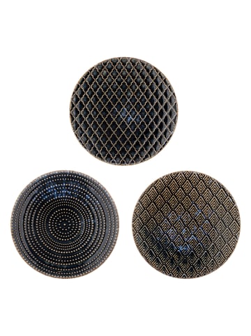 Bloomingville 3-delige set: ontbijtborden ''Elanor'' donkerblauw - Ø 27 cm