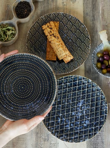 Bloomingville 3er-Set: Frühstücksteller ''Elanor'' in Dunkelblau - Ø 27 cm