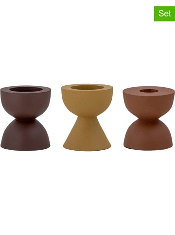 Bloomingville 3er-Set: Kerzenhalter ''Ike'' in Braun/ Hellbraun/ Senf - (B)19 x (H)7 x (T)6 cm