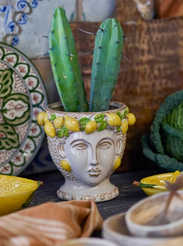 Bloomingville Bloempot "Limone" crème/geel - (H)16 x Ø 16,5 cm