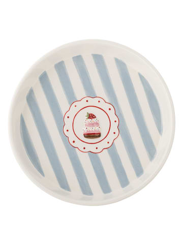 Bloomingville Serveerplateau "Lively" wit/lichtblauw - Ø 20,5 cm