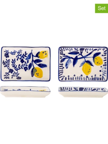 Bloomingville Talerze (2 szt.) w kolorze biało-niebiesko-żółtym do serwowania - 15 x 11 cm