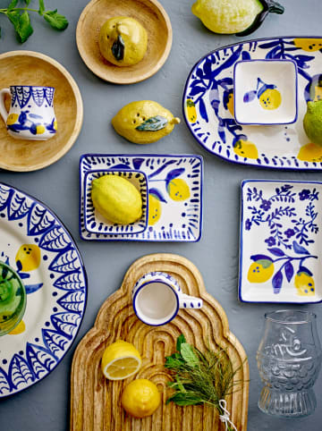 Bloomingville 2-delige set: serveerborden "Maxima" wit/blauw/geel - (L)15 x (B)11 cm