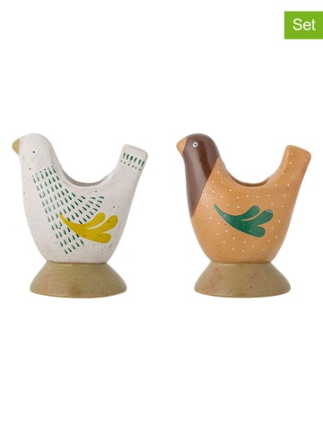 Bloomingville 2-delige set: kaarshouders "Reem" wit/lichtbruin - (B)7 x (H)8 x (D)4 cm