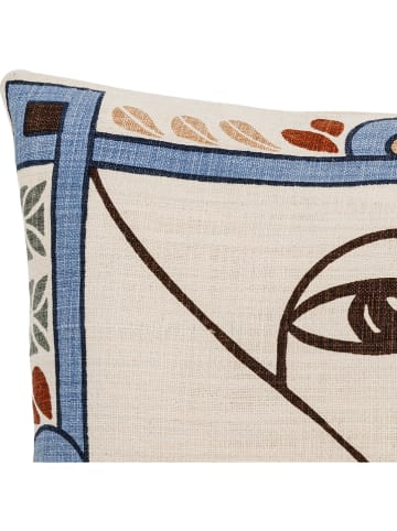 Bloomingville Kussen "Rudau" crème/blauw/bruin - (L)45 x (B)45 cm