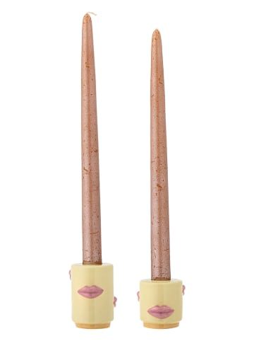 Bloomingville 2-delige set: kaarshouders ''Sassy'' geel/lichtroze