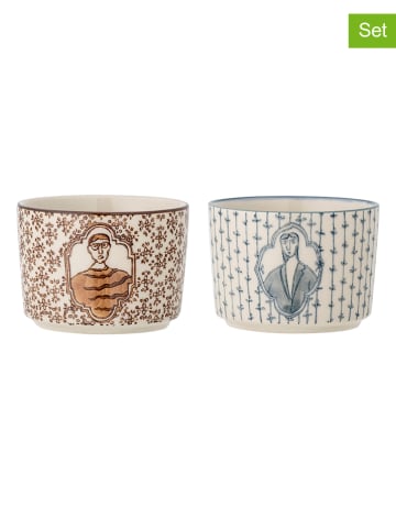Bloomingville 2-delige set: kommen "Tonia" lichtbruin/blauw - (H)6 x Ø 9 cm