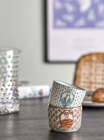 Bloomingville 2-delige set: kommen "Tonia" lichtbruin/blauw - (H)6 x Ø 9 cm