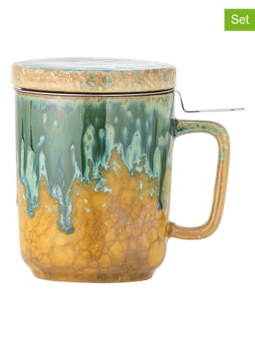 Bloomingville 3tlg. Set: Teetasse "Yuma" in Türkis/ Gelb - 250 ml
