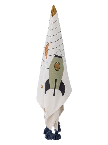 Bloomingville Plaid "Space" in Weiß/ Dunkelblau - (L)160 x (B)130 cm