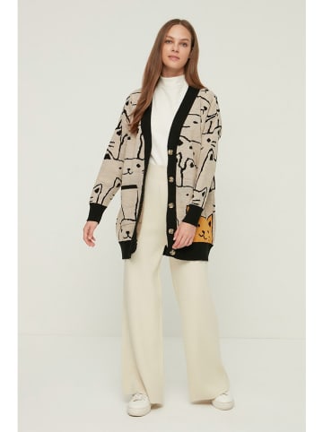 trendyol Cardigan in Beige/ Schwarz/ Orange