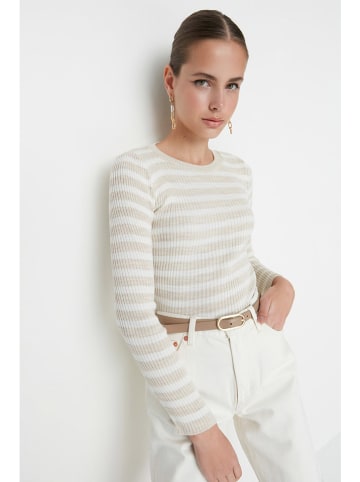 trendyol Longsleeve zandkleurig/wit