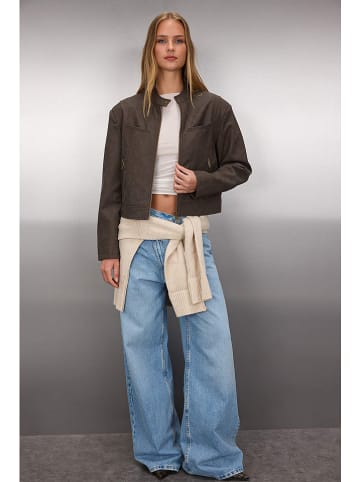 trendyol Kunstlederjacke in Dunkelbraun