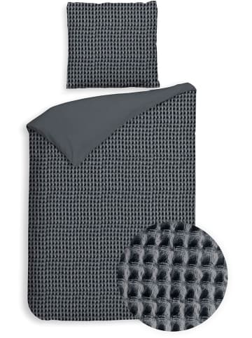 Heckett Lane Komplet pościeli perkalowej "Vafala" w kolorze antracytowym