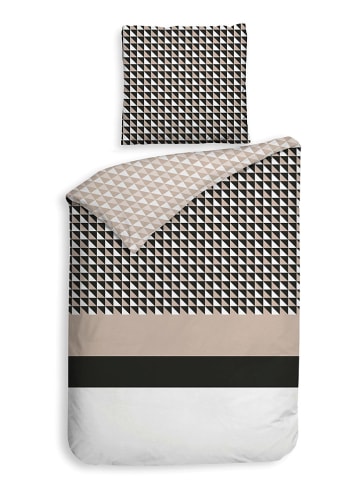 Heckett Lane Satin-Bettwäsche-Set "Carter" in Schwarz/ Beige