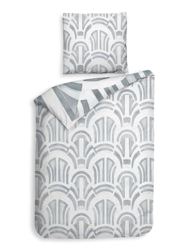 Heckett Lane Satijnen beddengoedset "Kaia" wit/blauw