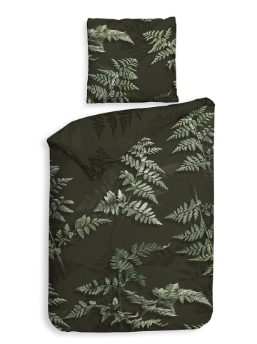 Heckett Lane Satijnen beddengoedset "Rua" kaki/groen