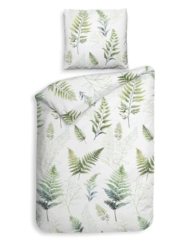 HNL Flanellen beddengoedset "Zeno" wit/groen