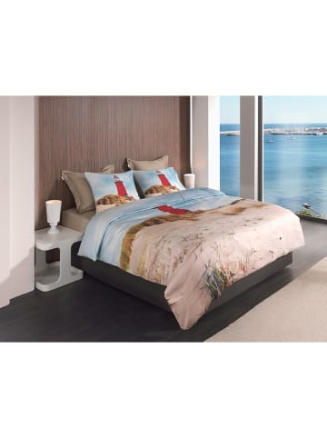 HNL Satijnen beddengoedset "Faro" lichtblauw/rood