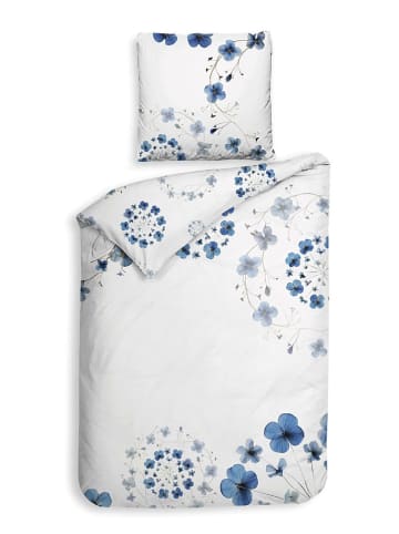 Heckett Lane Satin-Bettwäsche-Set "Zoe" in Blau/ Weiß