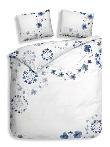 Heckett Lane Satin-Bettwäsche-Set "Zoe" in Blau/ Weiß