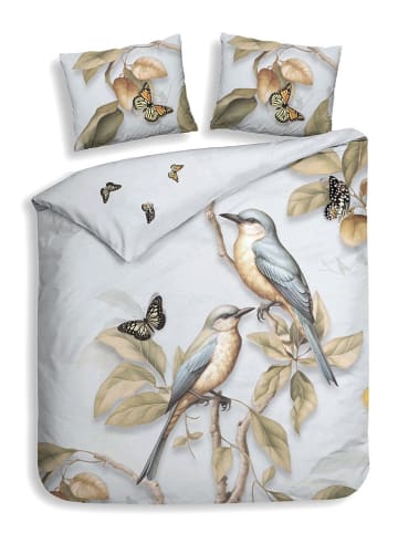 Heckett Lane Satin-Bettwäsche-Set "Daina" in Weiß/ Beige/ Hellblau