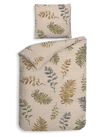 HNL Twill-Bettwäsche-Set "Listi" in Beige/ Grün