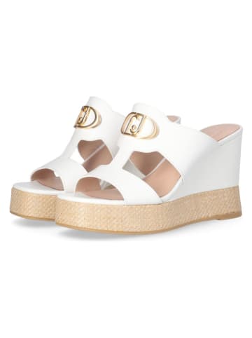 Liu Jo Skórzane klapki w kolorze białym na koturnie