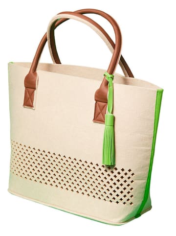 LEONARDO Shopper bag w kolorze kremowo-zielonym - 49 x 34 x 17 cm